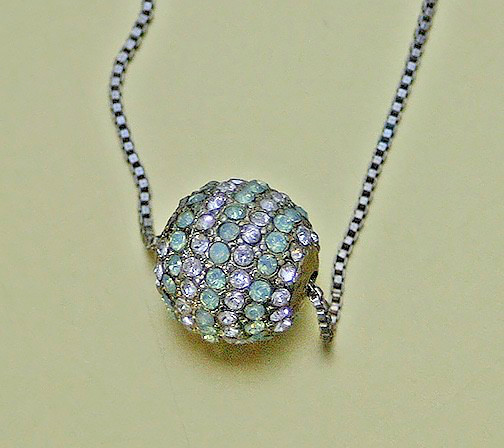 Vintage Box Chain Necklace with Disco Ball Slide Pendant