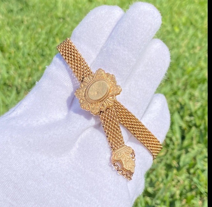 Antique Gold Filled or Rolled Gold Victorian Mesh Slide Wedding Bracelet