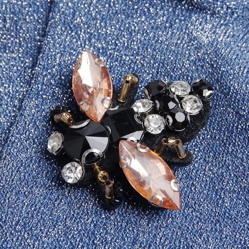 4Pcs Bees Sequins Rhinestones Bead Brooch Patches Applique Vintage Embroidered F