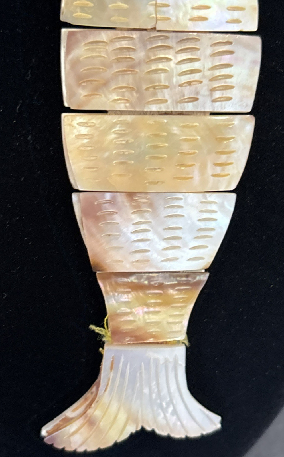 Natural Reversible Mother of Pearl Abalone Segmented Fish Pendant Jewelry 5 1/4″