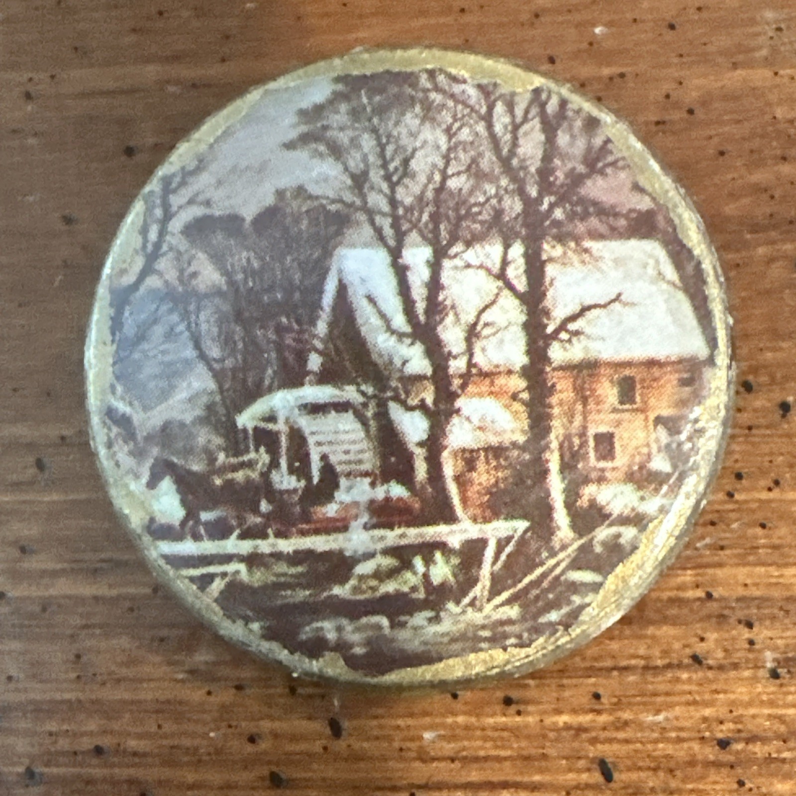 Currier And Ives Brooch Winter Country The Old Grist Mill Pin Rare