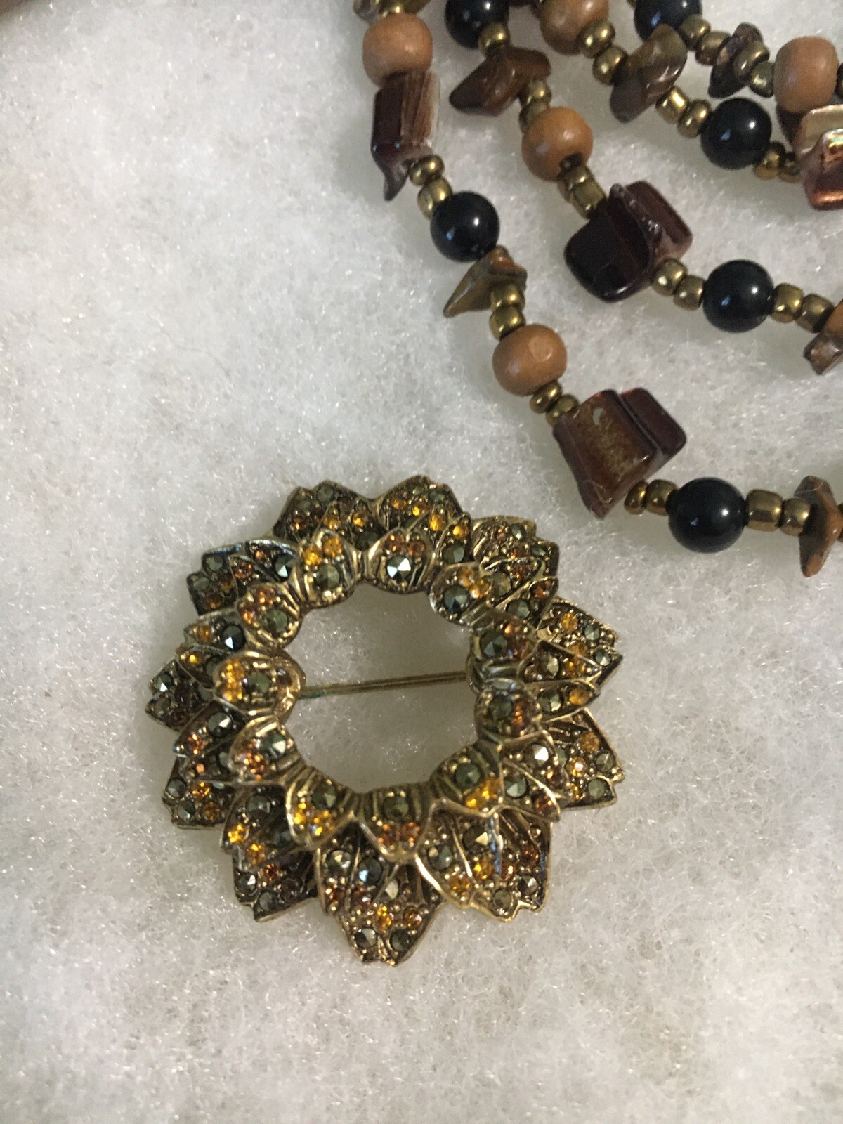 Brown/Bronze Color Set W/ Multiple Strand Necklace, .925 Earrings, See Descrip.