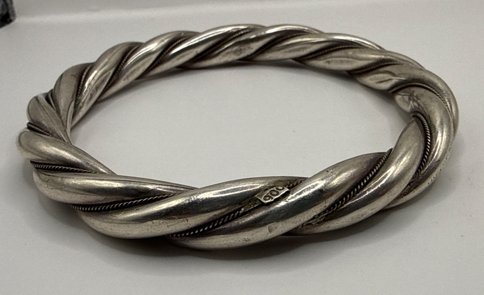 900 Silver Chucky Heavy Twisted Mexico Taxco Bracelet Bangle (63.7gr)