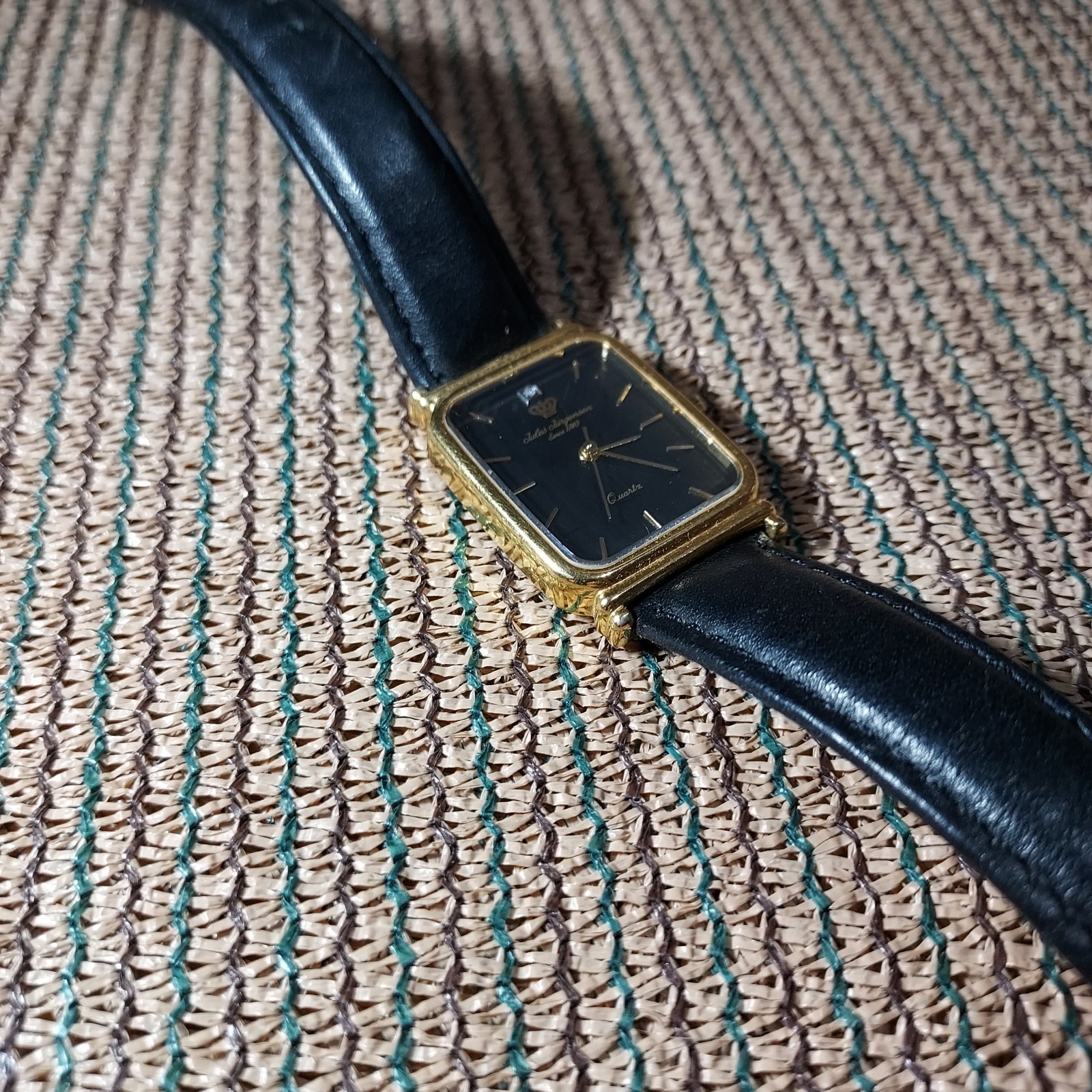 Vintage Jules Jurgensen Quartz Men’s Wrist Watch Black Diamond – Needs Battery