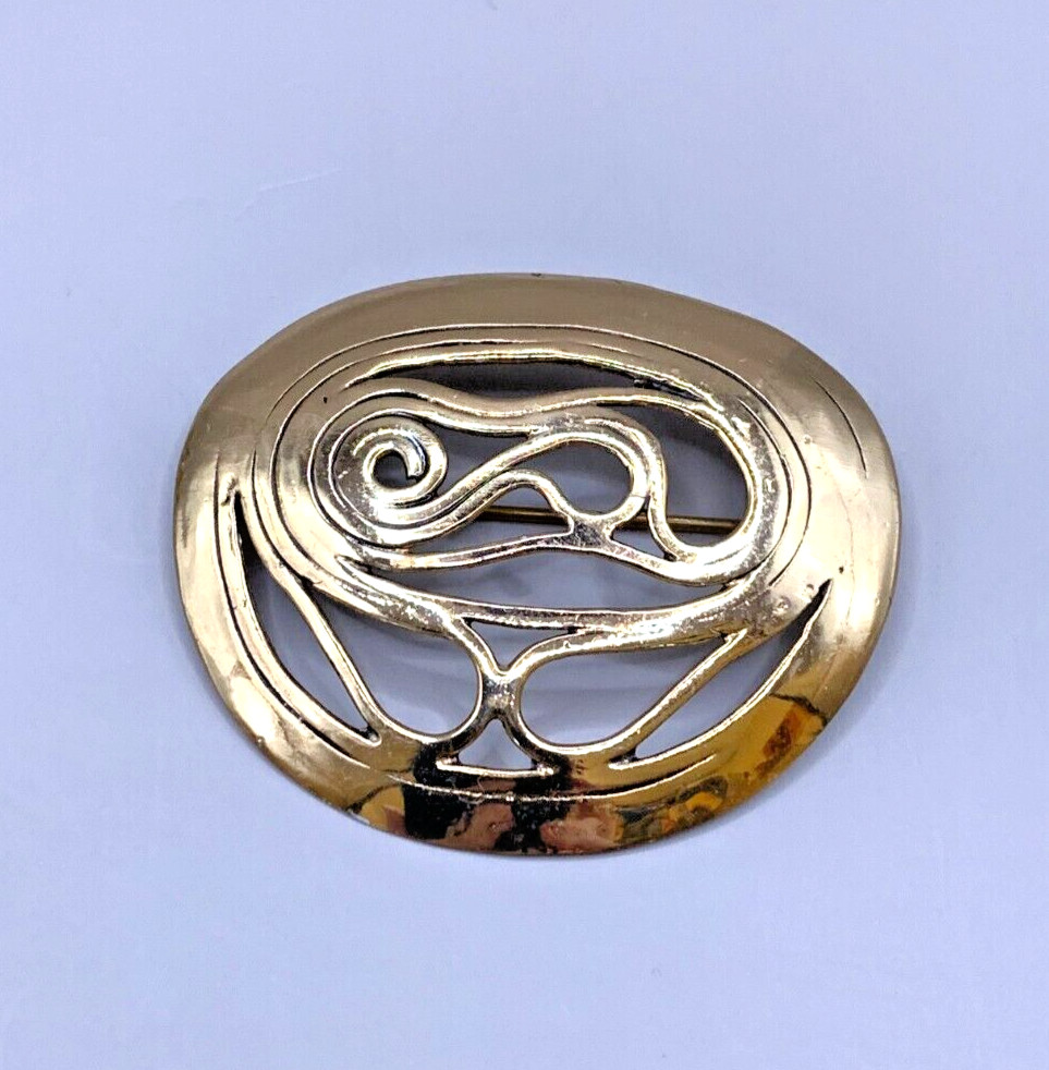 Norway Modernist Signed Vtg EH Eivind Hillestad K7 Bronze C Clasp Brooch J553