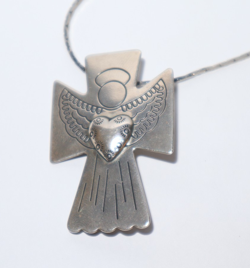 Vintage Carolyn Pollack Silver Designer Cross with Heart Angel and Earrings Set