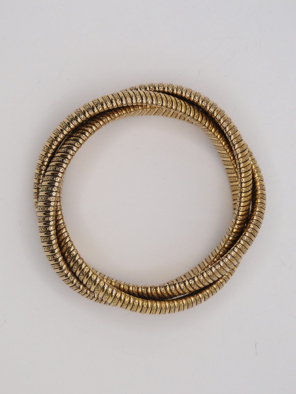 Beautifully Detailed Golden Triple Rolling Cobra Snake Style Stretch Bracelet