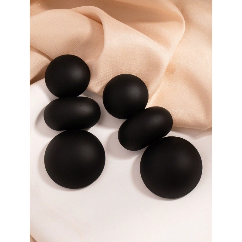 Modern Matte Black Bubble Art Artsy Artistic Earrings Trendy Statement Jewelry