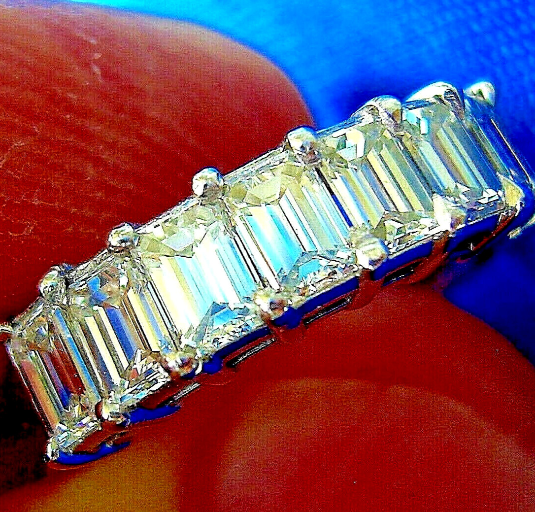 Original EARTH MINED DIAMOND Emerald cut Deco Wedding Band SOLID PLATINUM Ring 6