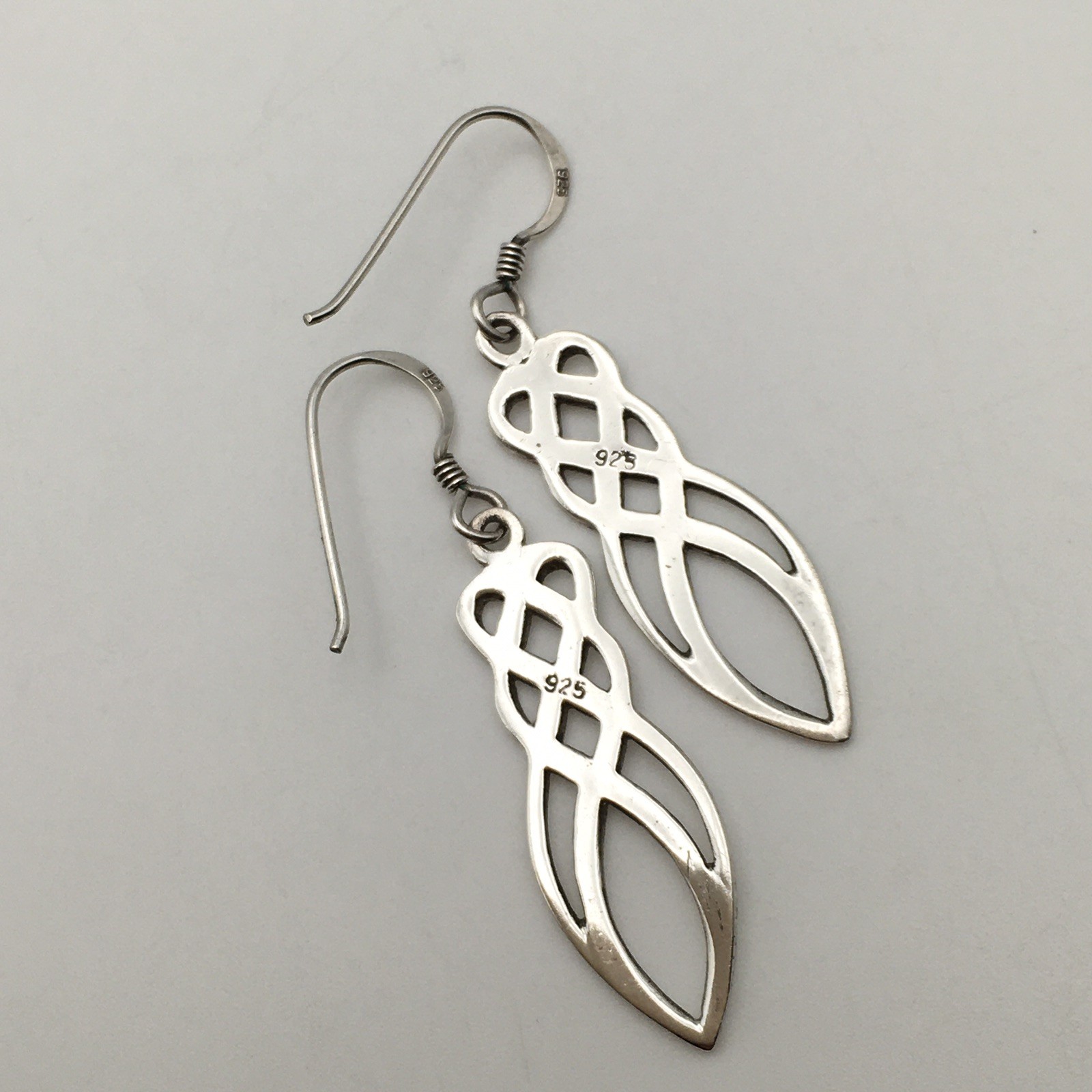 Vintage Sterling Silver Celtic Knot Hook Dangle Earrings Marked 925 3.1g #64