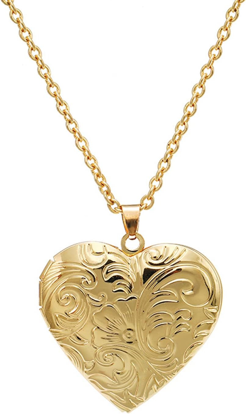 Vintage Engraved Flower Empaistic Photo Locket Hold Picture Oval round Pendant N