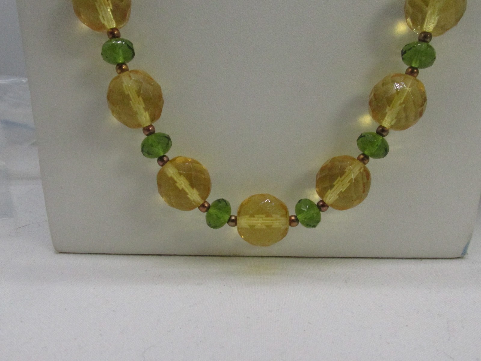 Joan Rivers Czech Republic Yellow & Green Faceted Beaded Necklace 36-39″