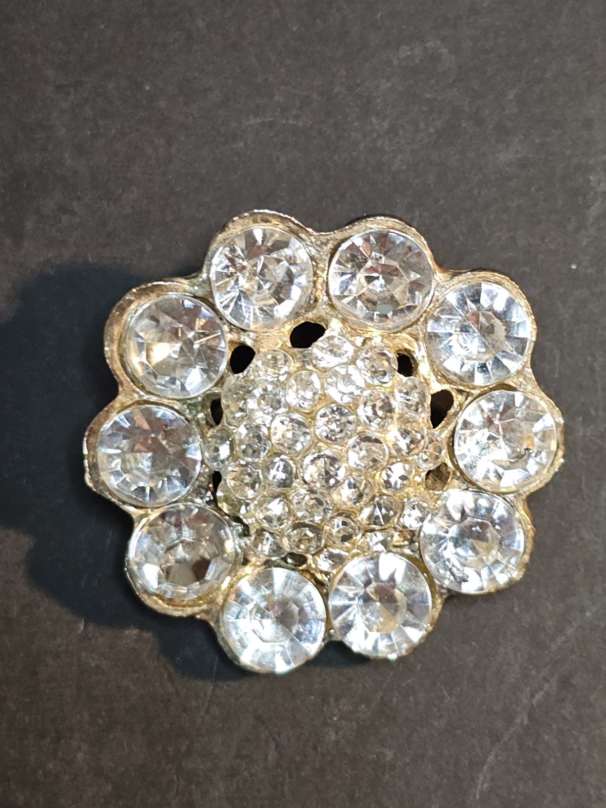Vintage Rhinestone Flower Brooch Dome Center Cluster Clear Stones Pin Daisy