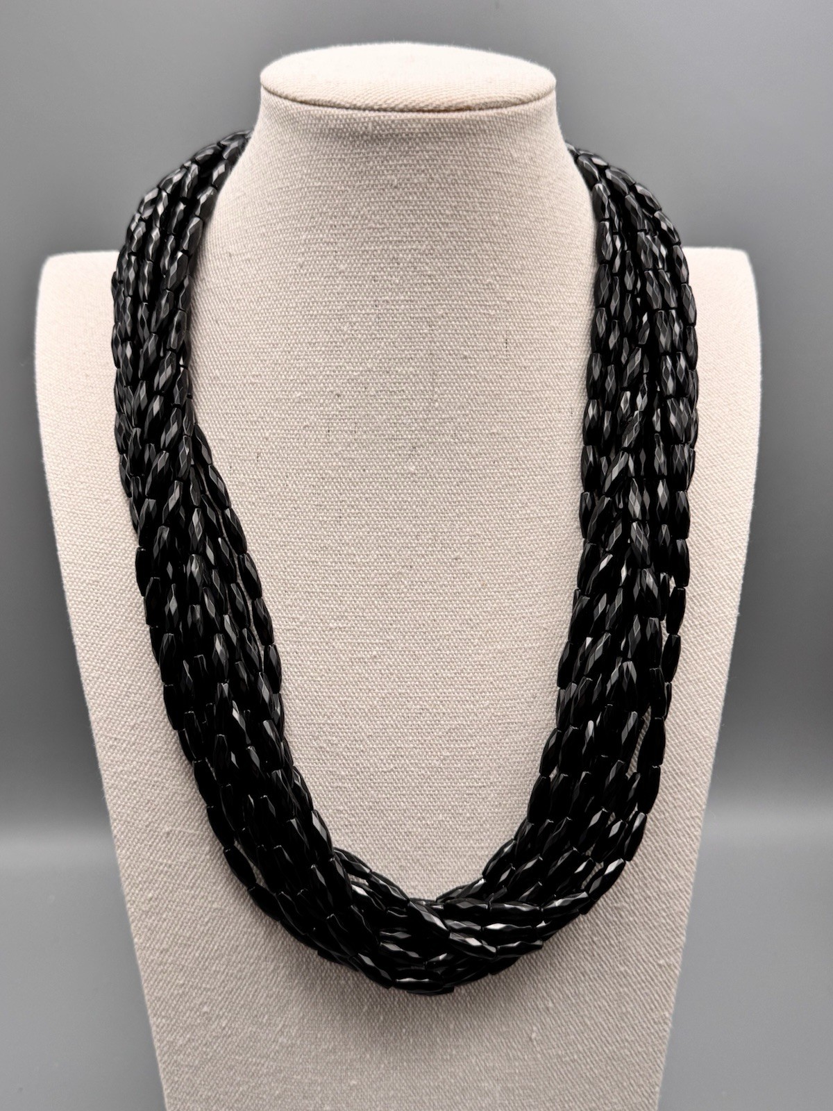 Vintage Black Necklace DESIGNER QUALITY Lucite Beads Multi Strand