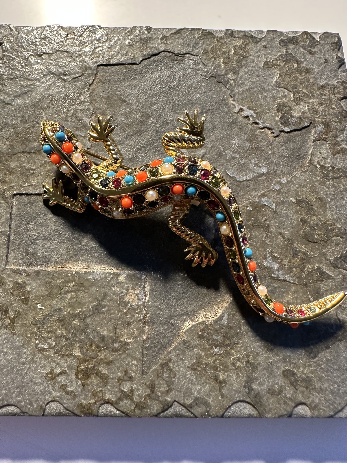 D’Orlan Salamander Brooch, 22kt Gold Plated, Swarovski Crystals