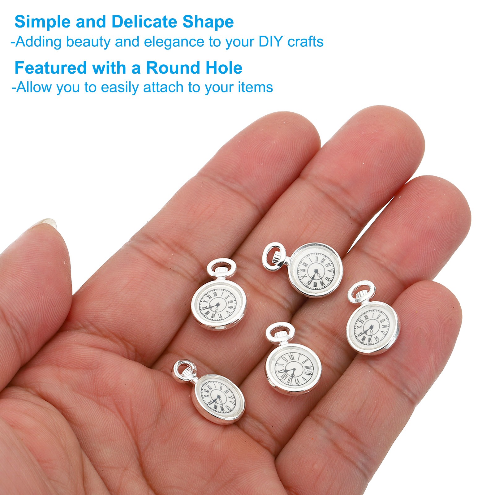 20Pcs 0.67×0.43″ Zinc Alloy Watch Clock Charm Pendant, Silver Tone