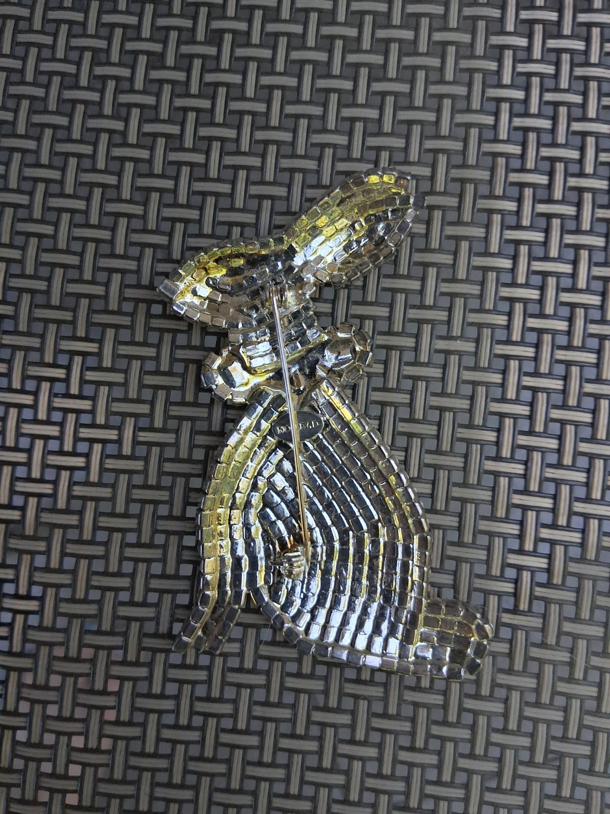 Beautiful Huge Rhinestone Bunny Brooch with Beaded Decorative Bag Vintage