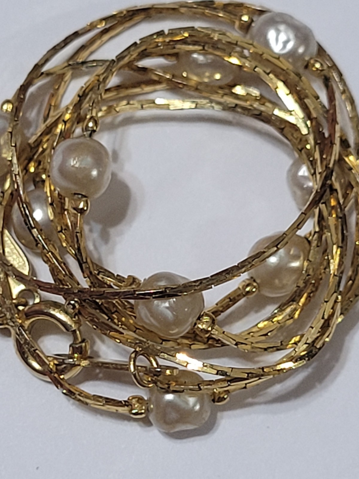 Vintage Signed Marvella Necklace Imitation Pearl Gold-tone 24″ Costume Fashion