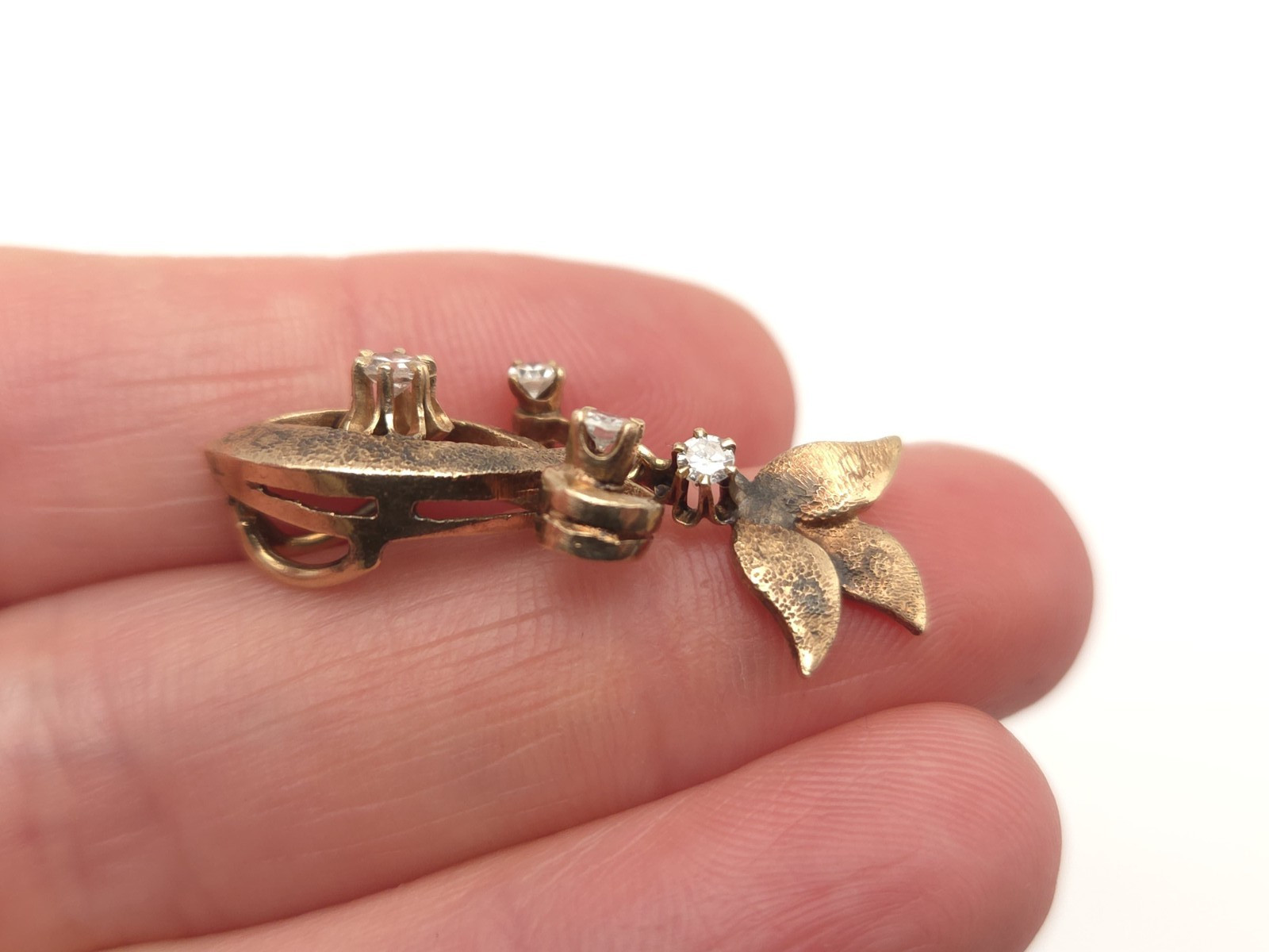 Vintage Antique Victorian 14K Solid Gold Multiple Diamond Leaf Dangle Pendant