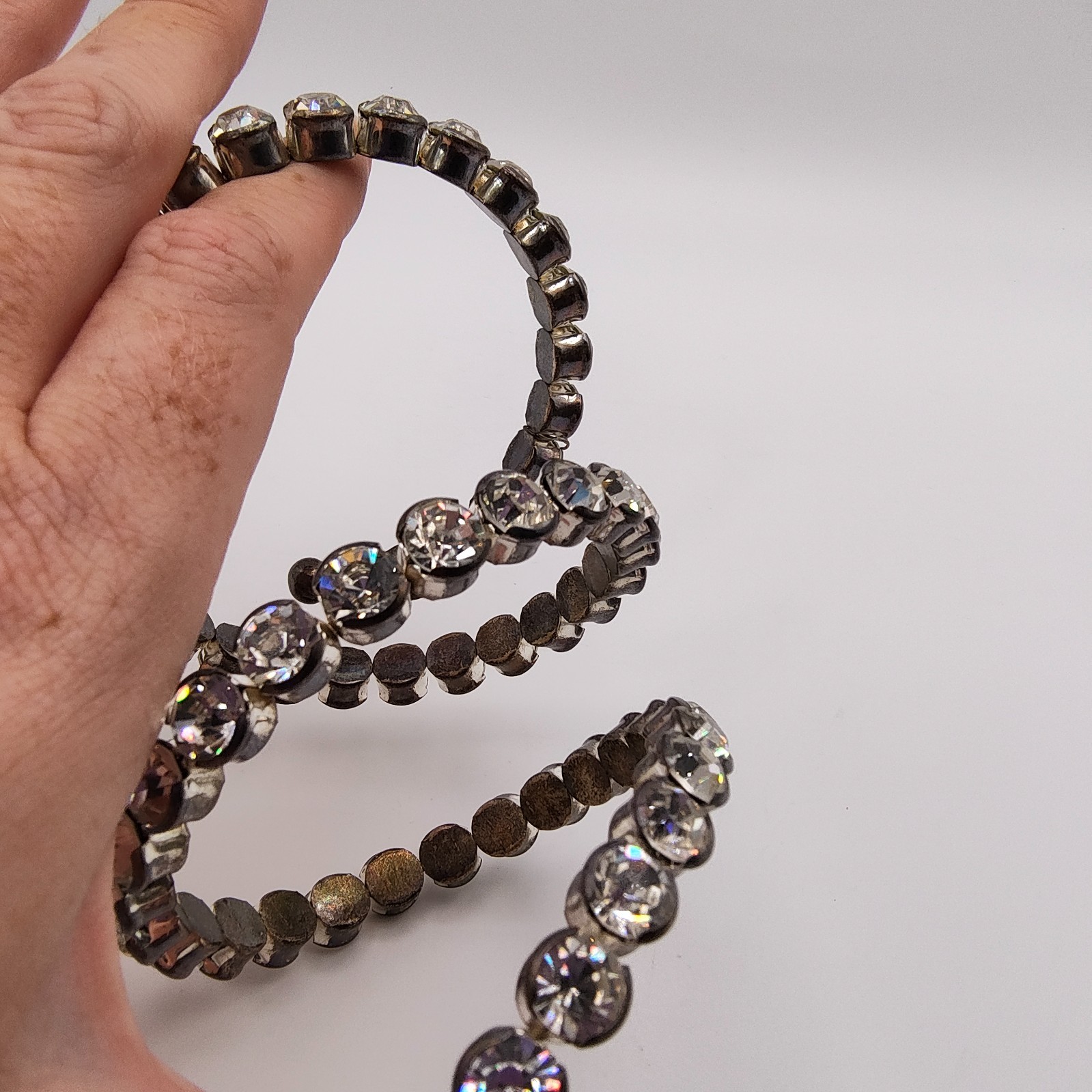 Vintage Art Deco Style Memory Wire Wrap Bracelet Glass Rhinestone Hollywood Glam