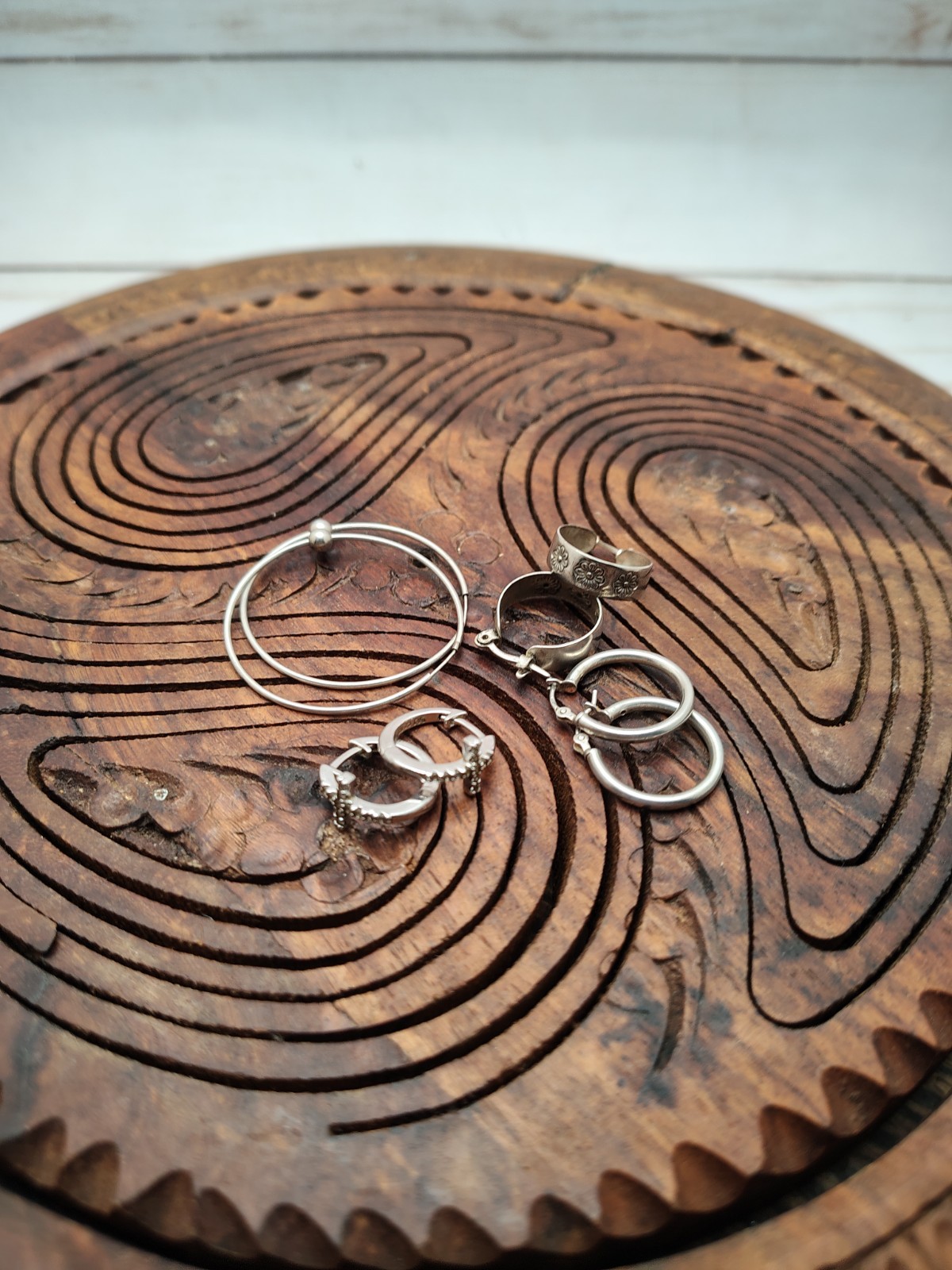 Unique Vintage Silver Hoop Earrings Lot. Variety Of Styles Metals Sizes. Pierced