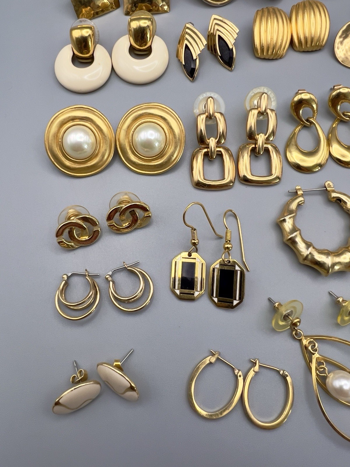 Vintage 1980s Pierced Earring Lot Gold Tone 45 Pairs Monet Trifari