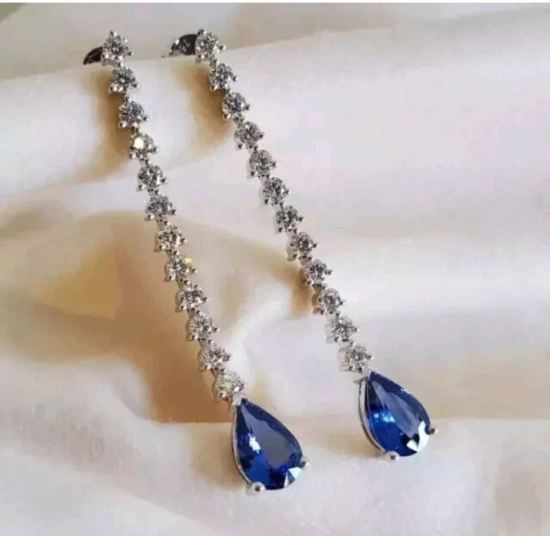Pear Lab Created Diamond Woman Special Love Pretty Earring 14K White Gold Finish