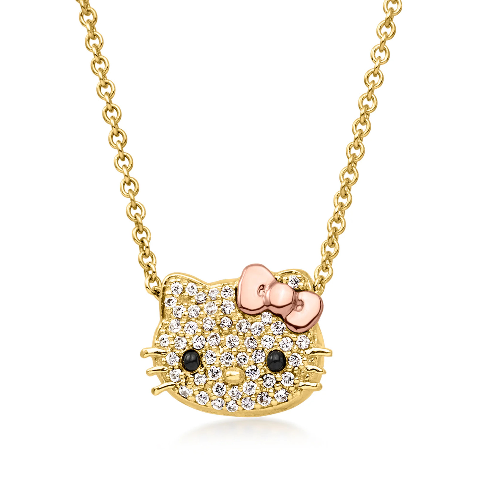 Vint Diamond Hello Kitty Ncklc w Sapphires in 18k Gold 14.5 inches