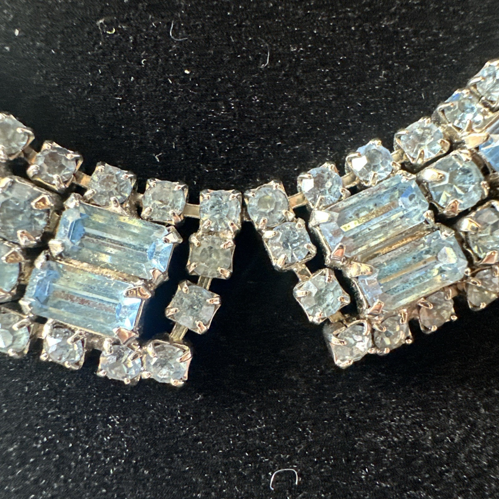 Vintage 1950 Blue Rhinestone Baguette Necklace And Bracelet