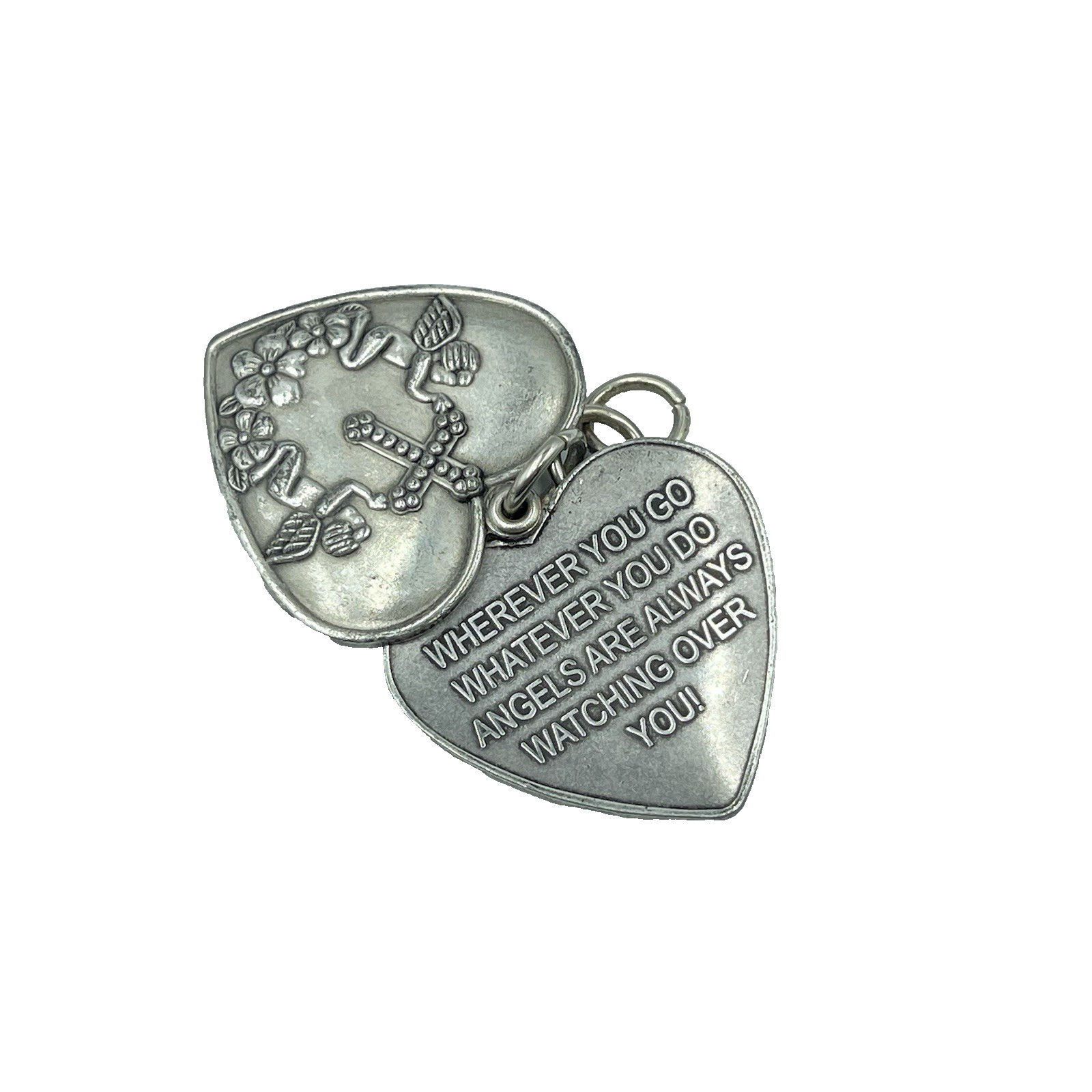 VTG Heart Pendant Swivel Message of Protection 1.25″ Angels Watching Over You