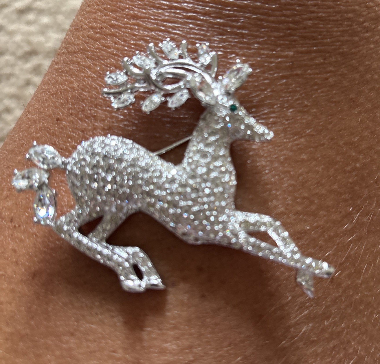 Nolan Miller Sparkling Pave Diamond Rhinestone Eye Silver Deer Brooch