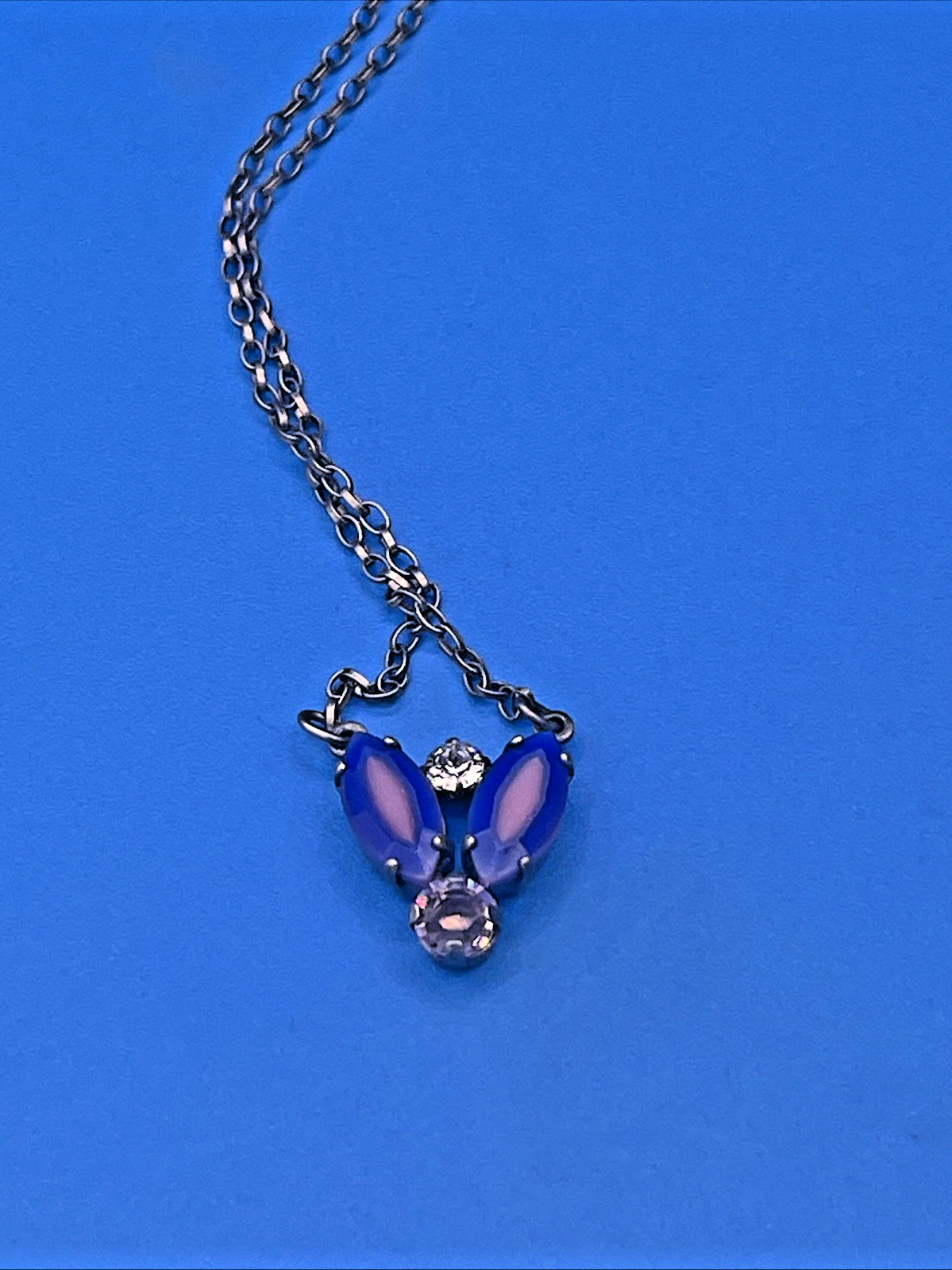 Vintage Sabika Necklace – Purple & Pink Crystal Pendant, Signed Statement Chain