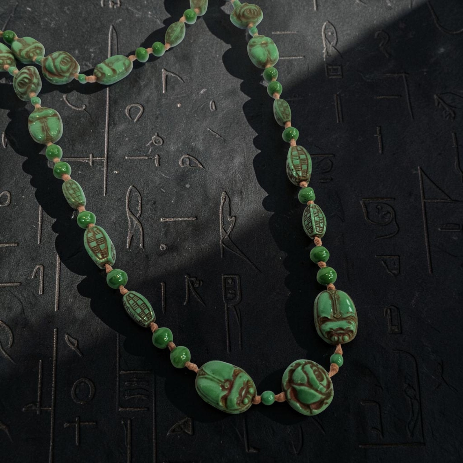 Antique Neiger Brothers 1920s Art Deco Egyptian Revival Czech Scarab Necklace