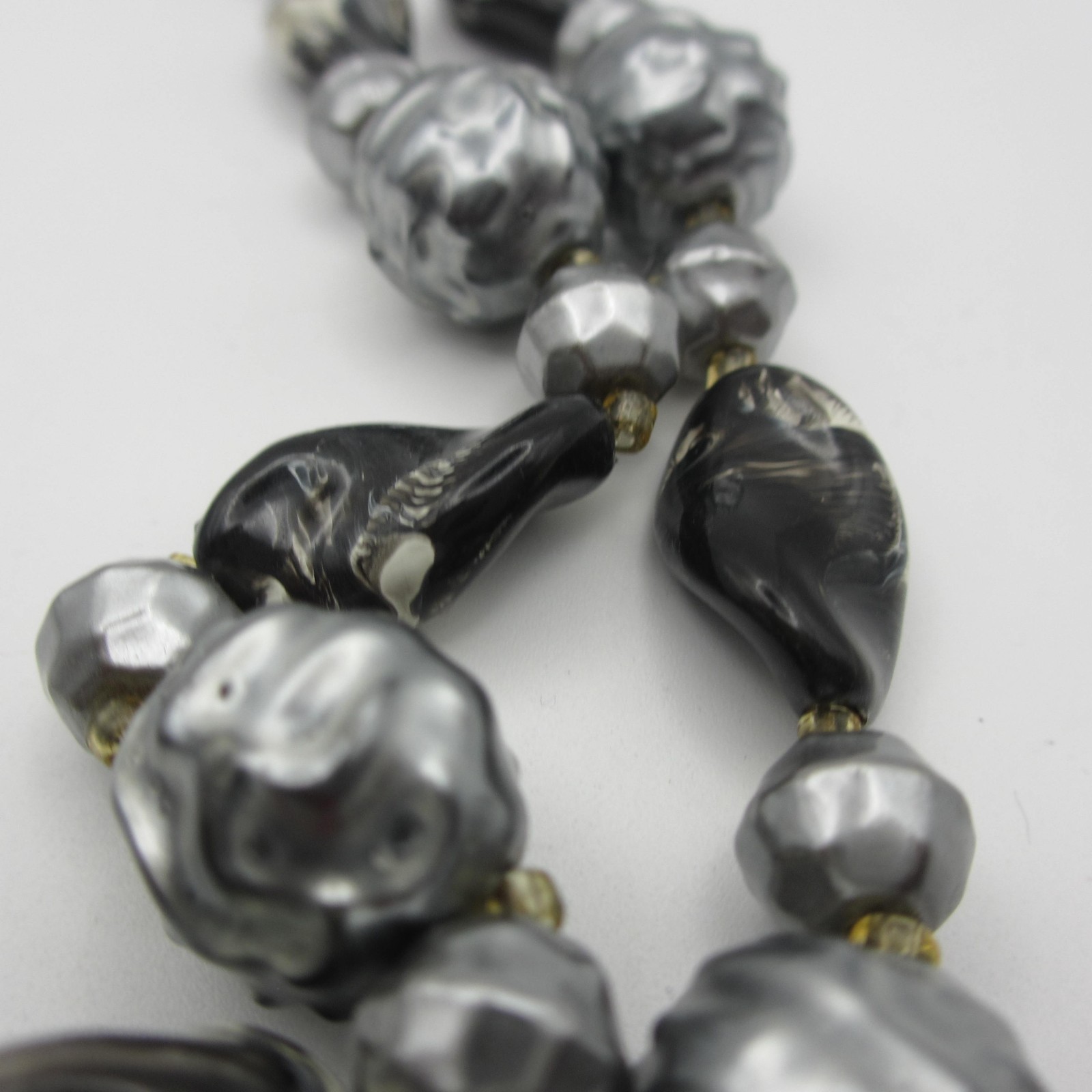 Vintage Hong Kong Necklace Beaded Black Gray Double Strand 23 Inch
