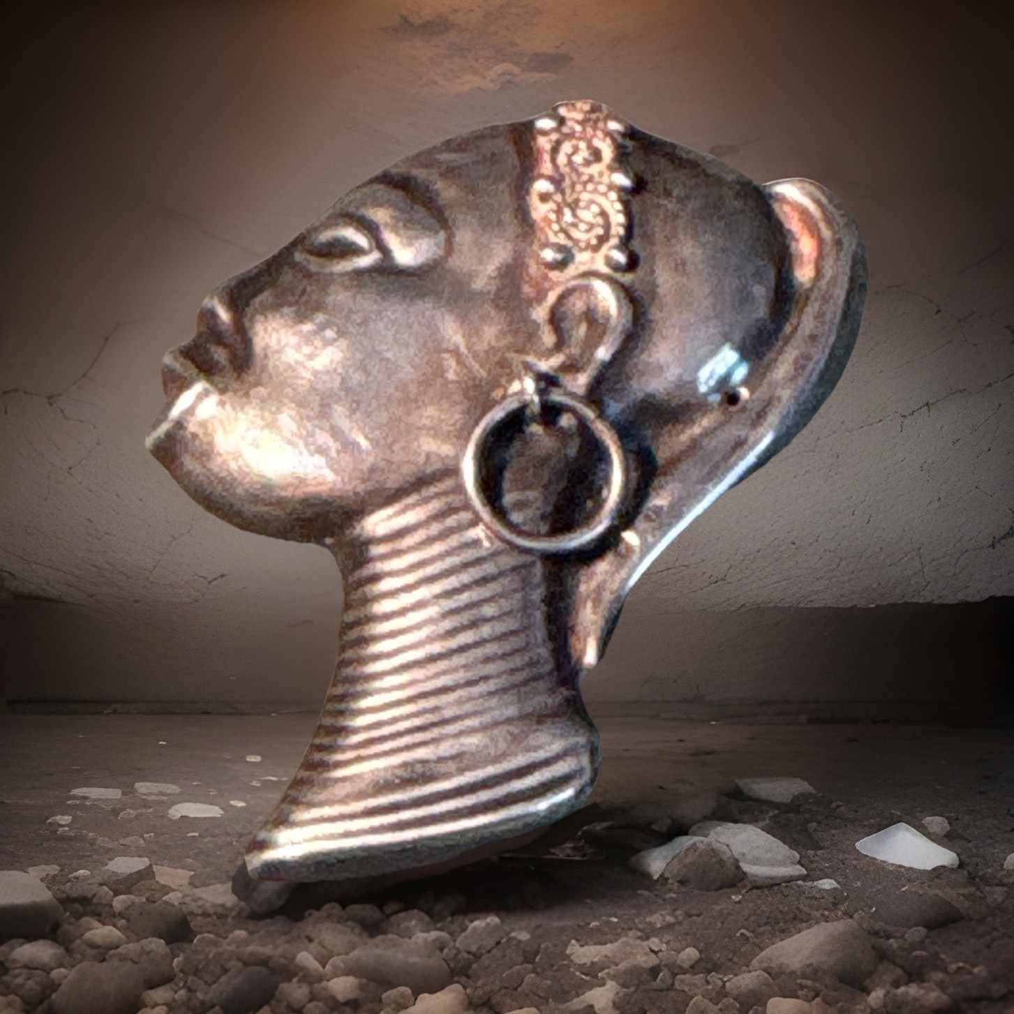 Silver African Woman Head Profile Brooch Pin French stamped