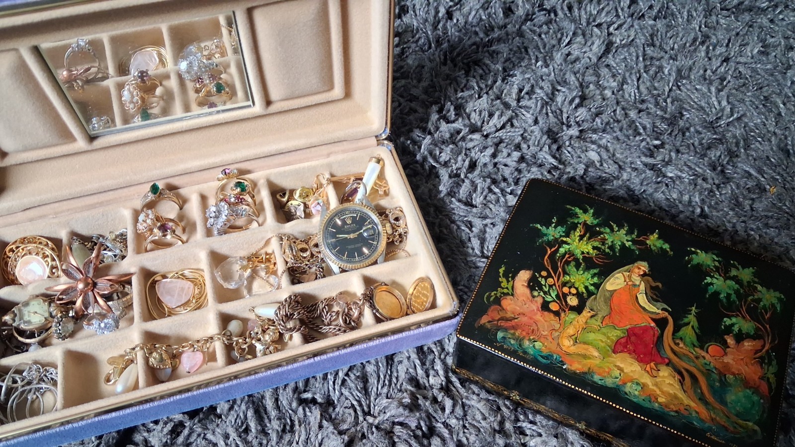 Vintage Estate Jewelry Lot Ussr Laquer Box 18kt H.G.E🔥🔥 Cameo