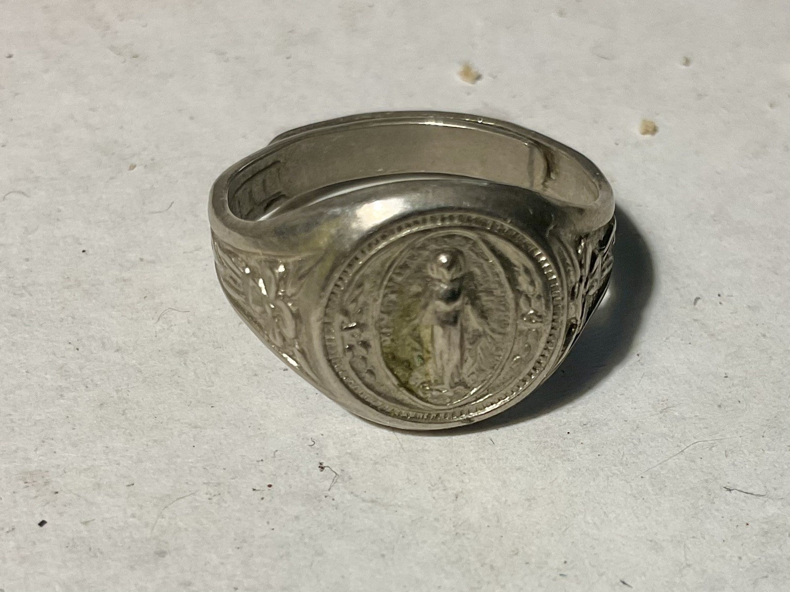 Vintage Catholic Collectible unknown Silver Ring Rare variable size