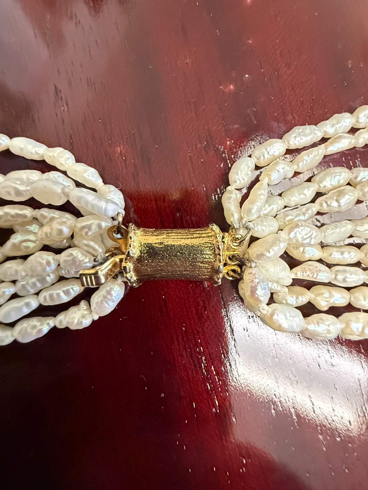Vintage Japanese 10 strand 32″ Rice pearl necklace