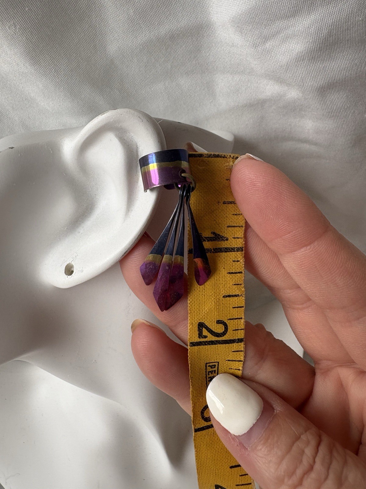 Vintage Anodized Titanium Ear Cuff, Dangle, Drop Purple Blue Yellow