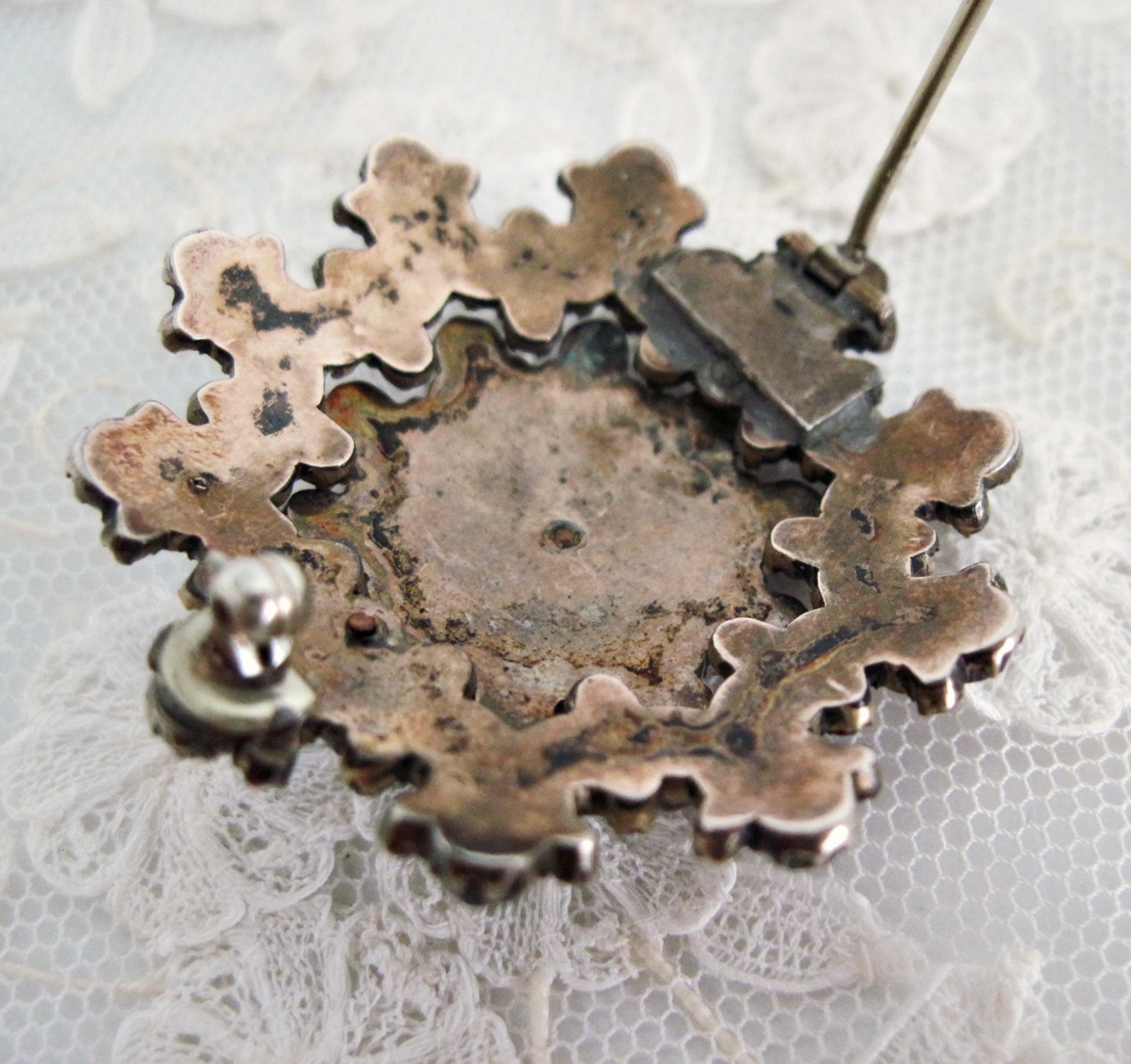 Antique Victorian Bohemian Garnet Cluster Brooch Pin Domed AS IS Missing Stones