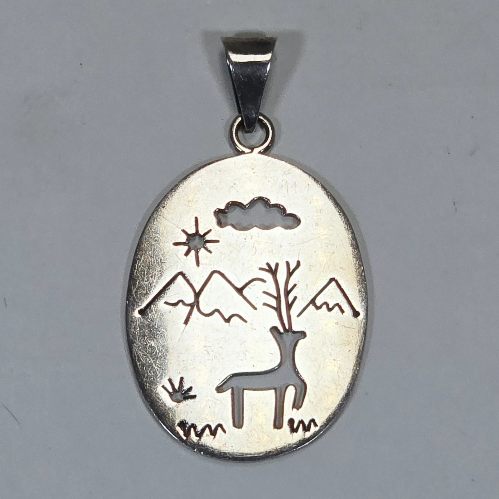 CARAVANTES CII MEXICO 925 Sterling Silver Wilderness Deer Cutout Scene Pendant K