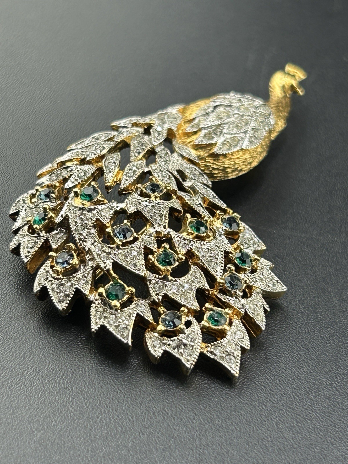 Designer (Panetta?) Signed Pave Rhinestone Peacock Brooch