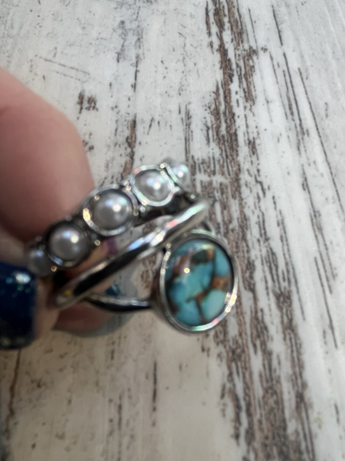 Bohemian Vintage Circular Imitation Turquoise & Moonstone Ring