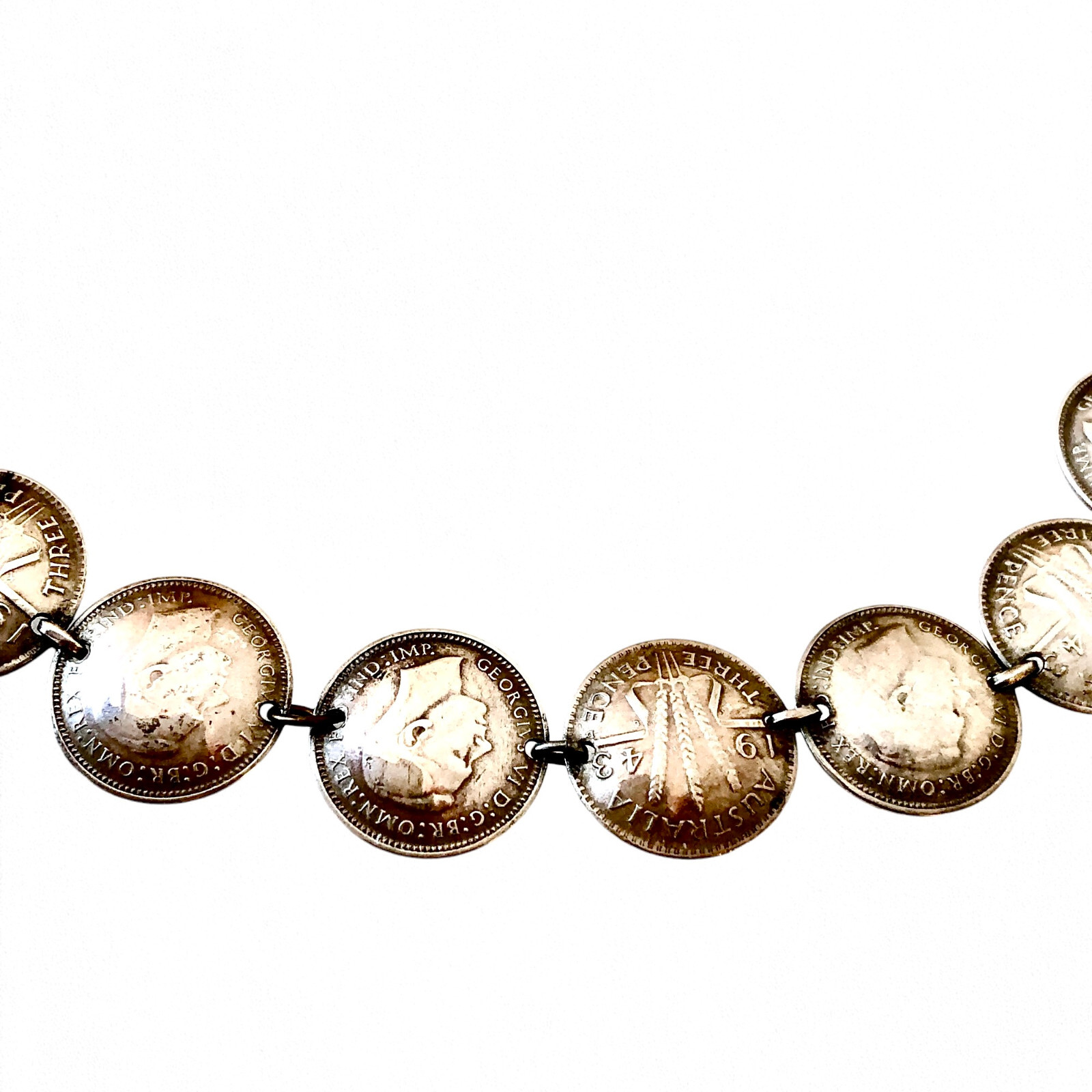 Silver Coins from Australia Necklace Three Pence 1943 Choker 15″