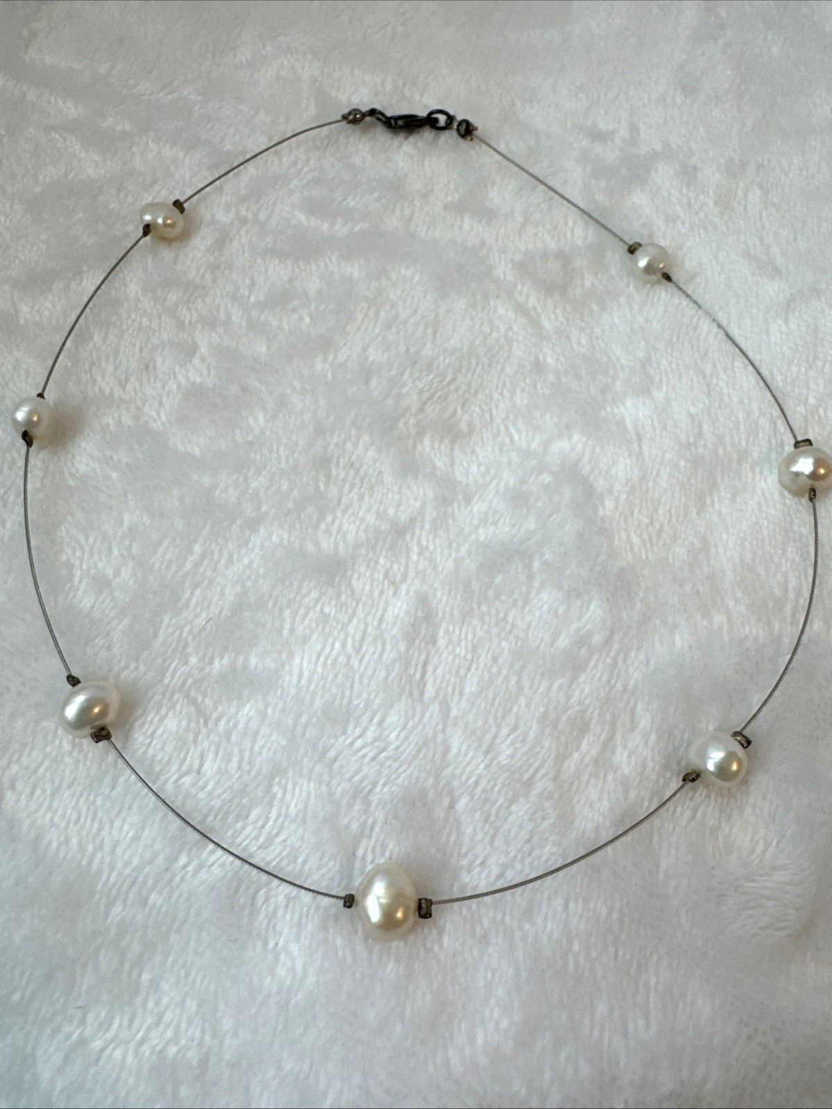 STUNNING demure Sterling Silver 925 baroque genuine pearl chain Necklace y2k 90s