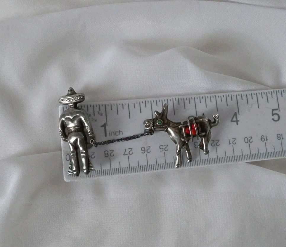 1950’s Mexico 925 Burro Chained To Fruit Seller Man Double Pins