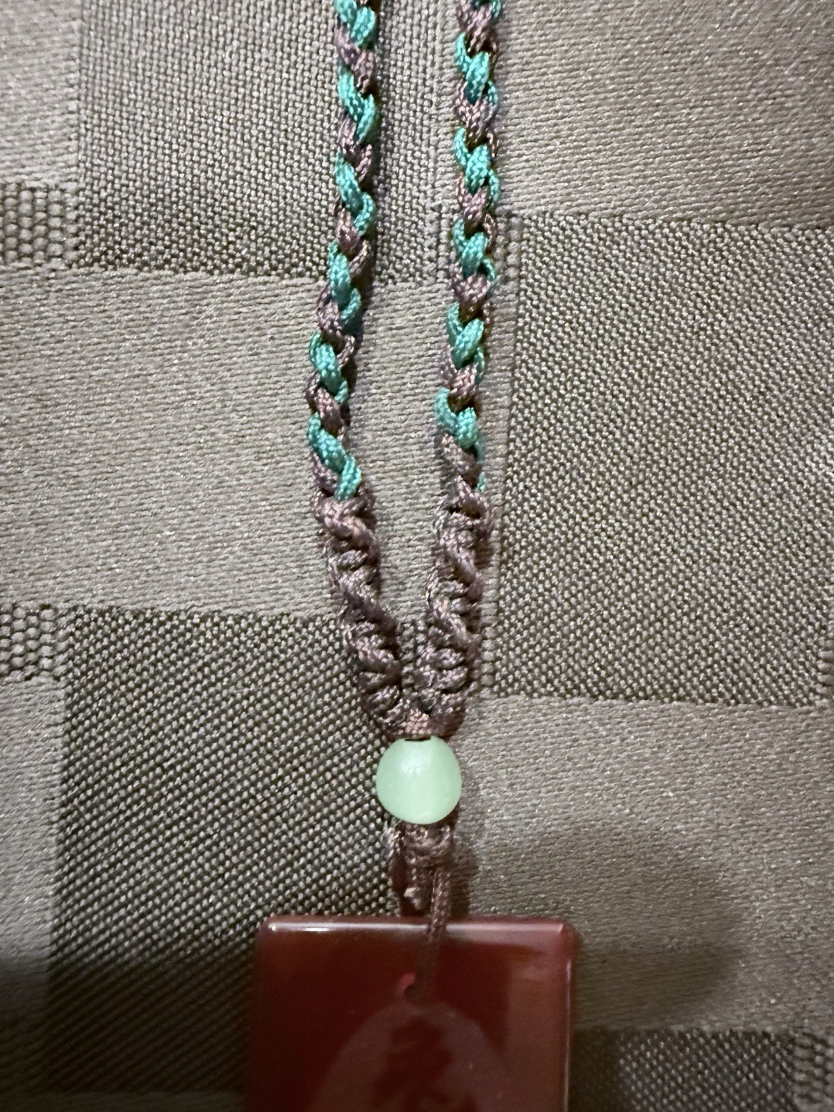 Vintage carnelian necklace pendant with jade