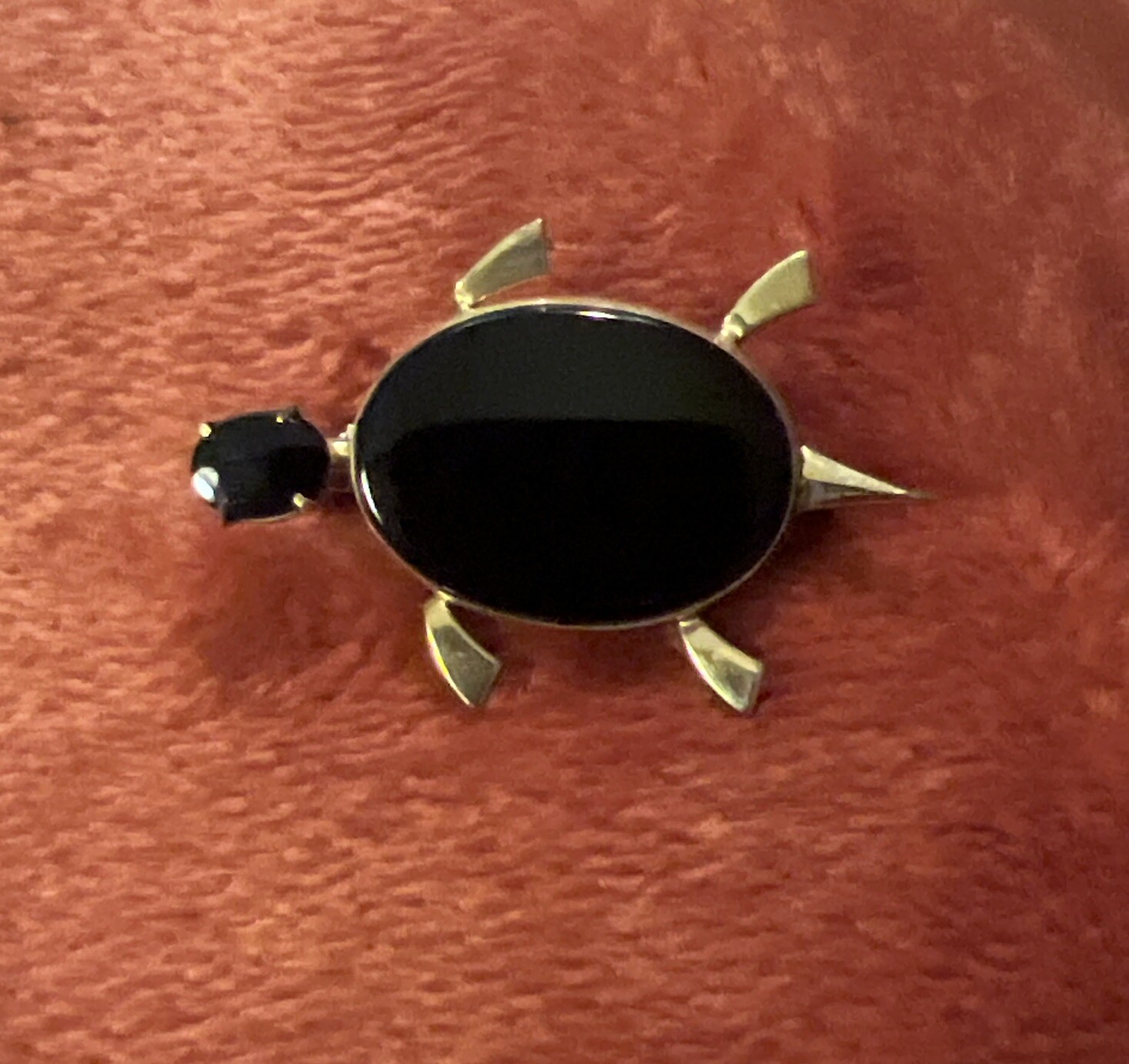Vintage WRF 1/20th 12k Gold Filled Black Onyx Turtle Brooch Pin Sweet