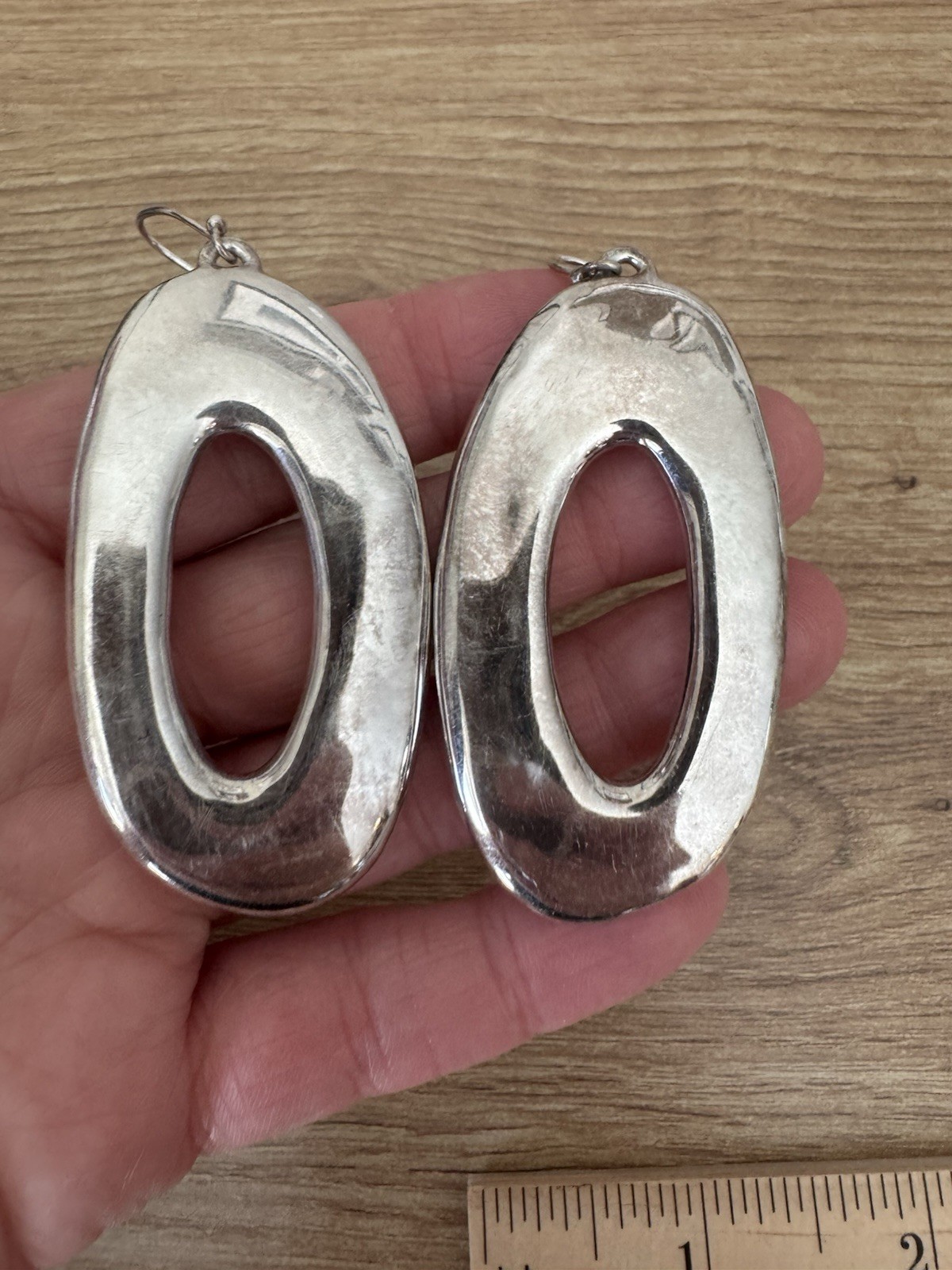 Vintage 925 Sterling Silver Open Oval Dangle Drop Hook Earrings 2.75in No Stone