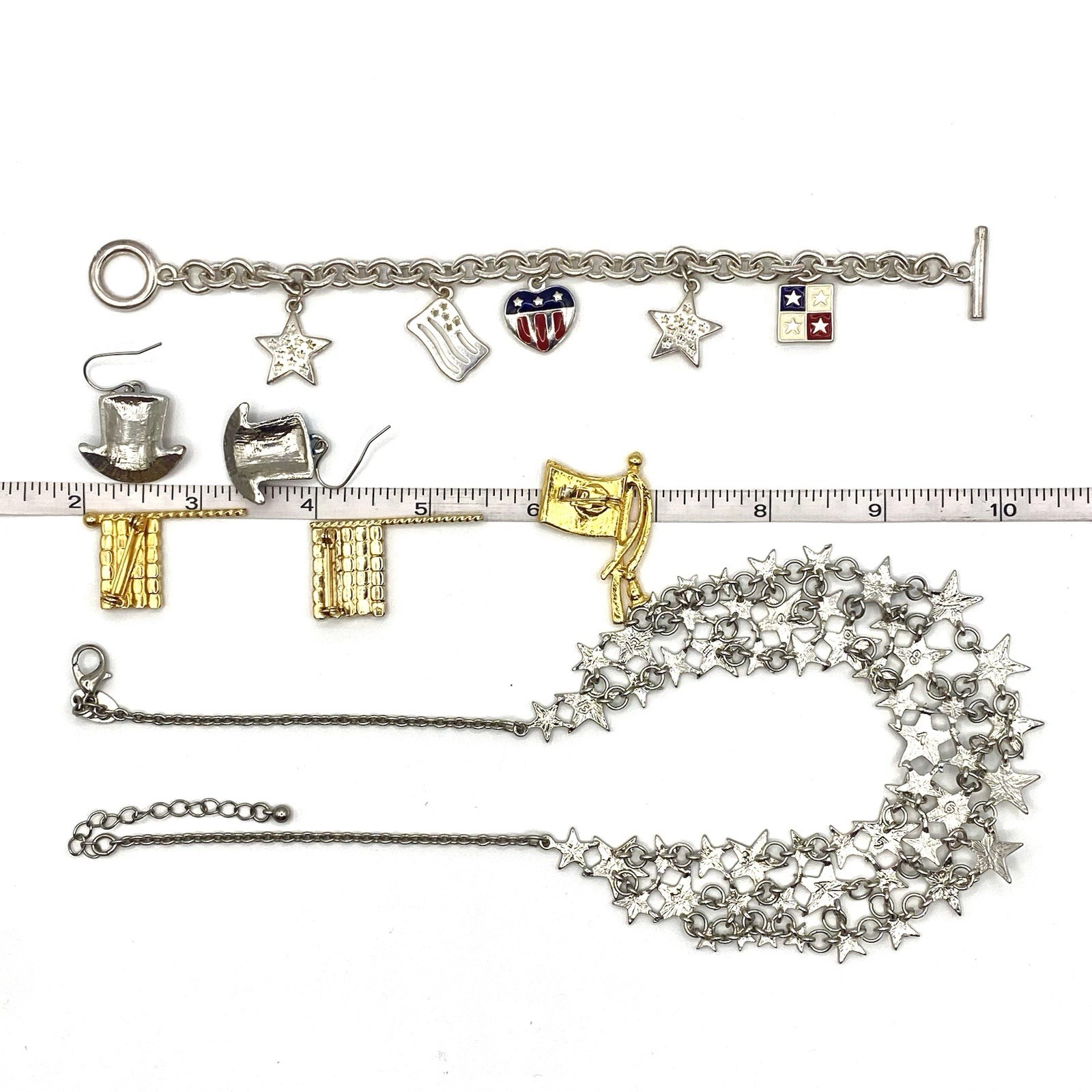 Vintage 4th July Patriotic Rhinestone Jewelry Lot Independence American Flag USA